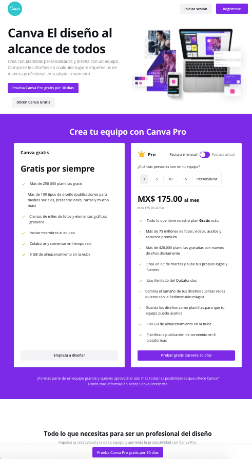 landing page canva