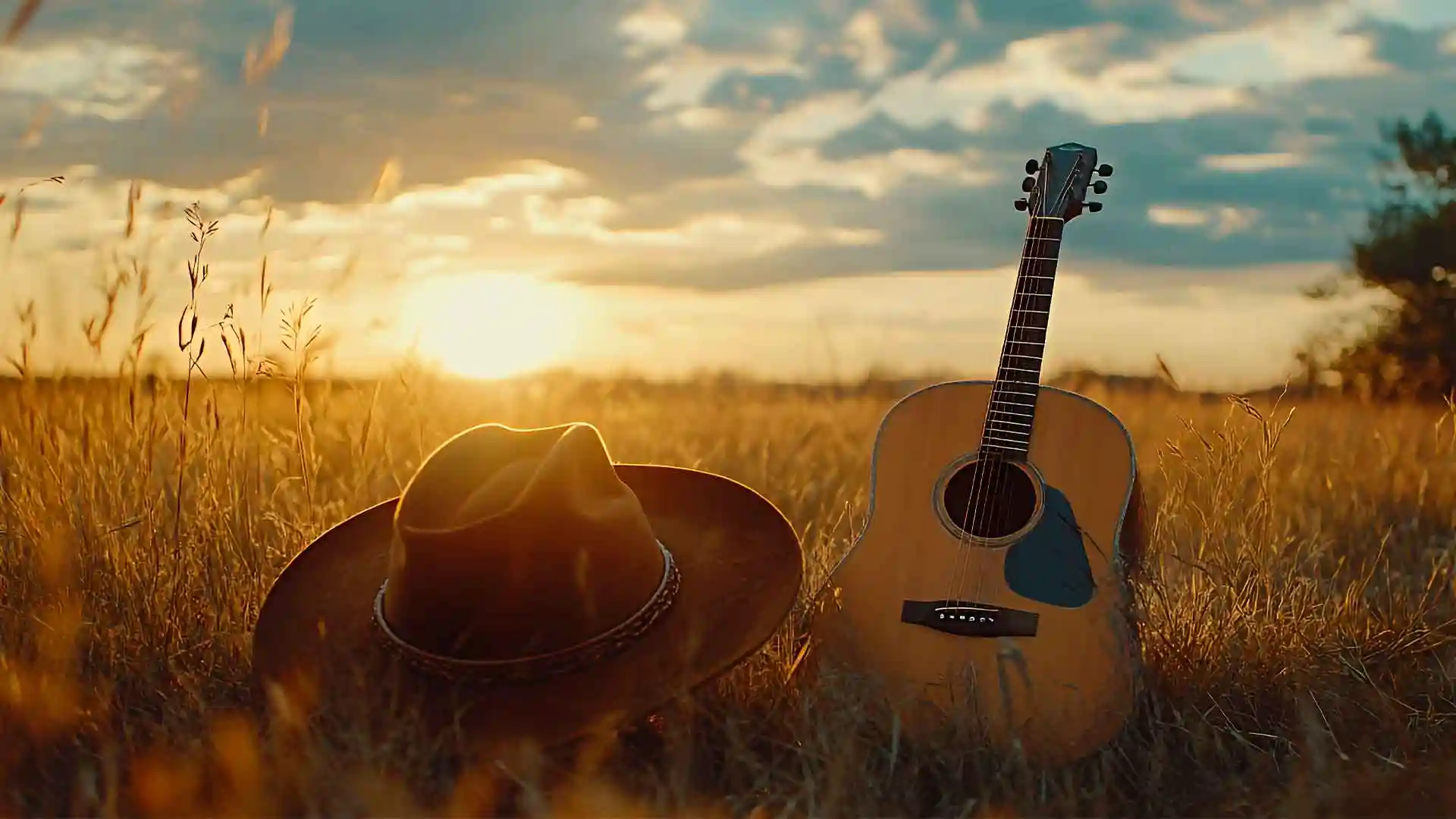 Guitarra-sombrero-y-atardecer