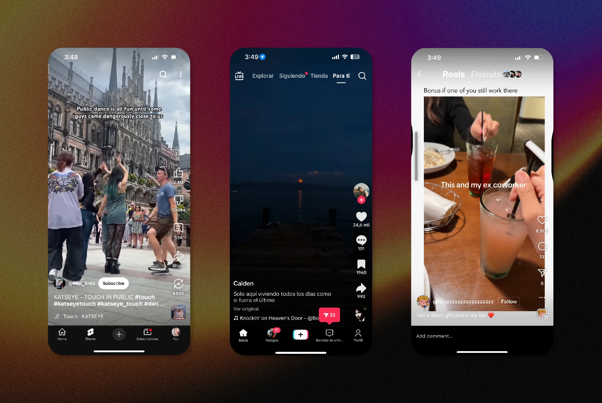 comparativa short tiktok reel